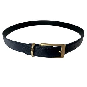 Vintage Navy Faux Textured Leather Belt with Gold Trim and Buckle.   Size = 12.
